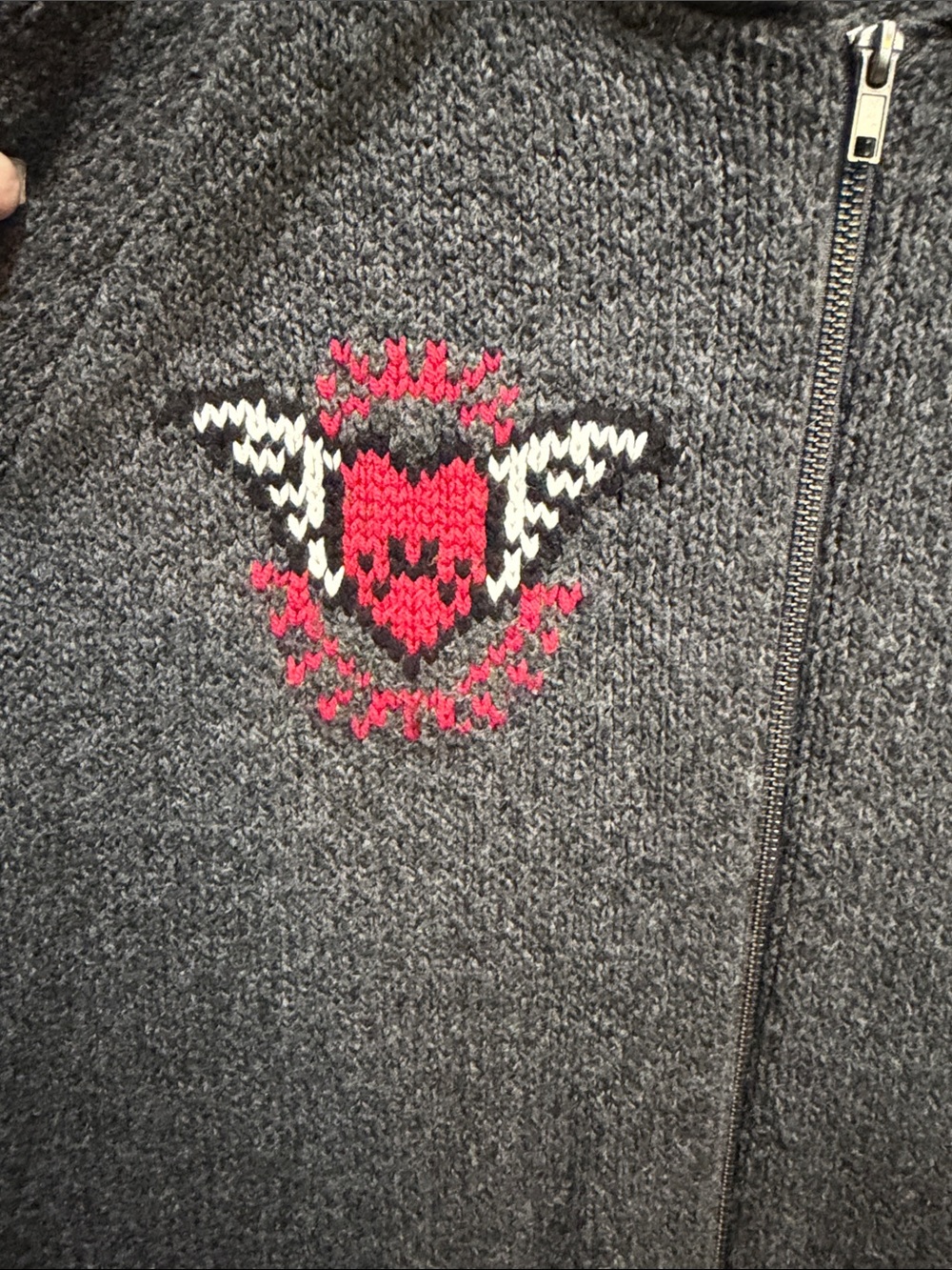 torrid Gray Zip Hoodie with Pink Skull & Rose Knits - Picture 4 of 6